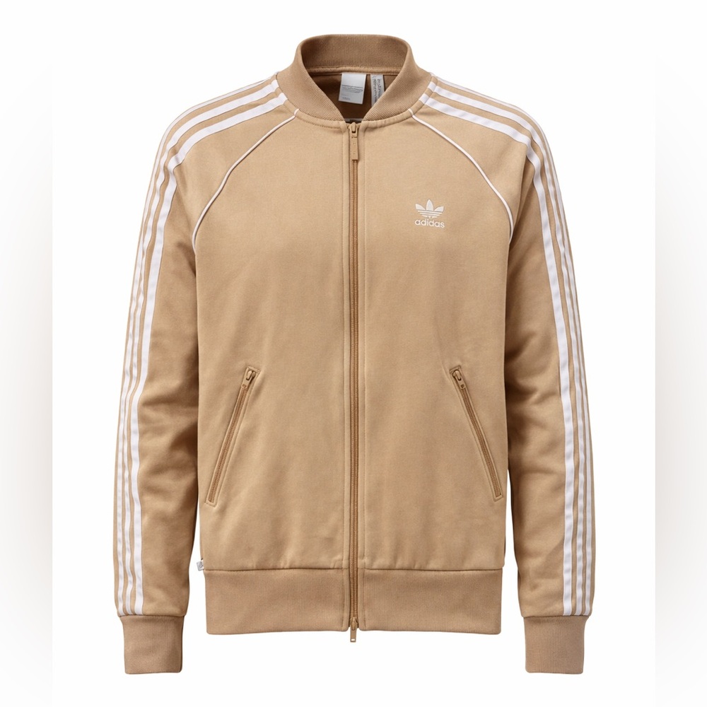 adidas Tan Bomber Jacket with White 3-Stripes